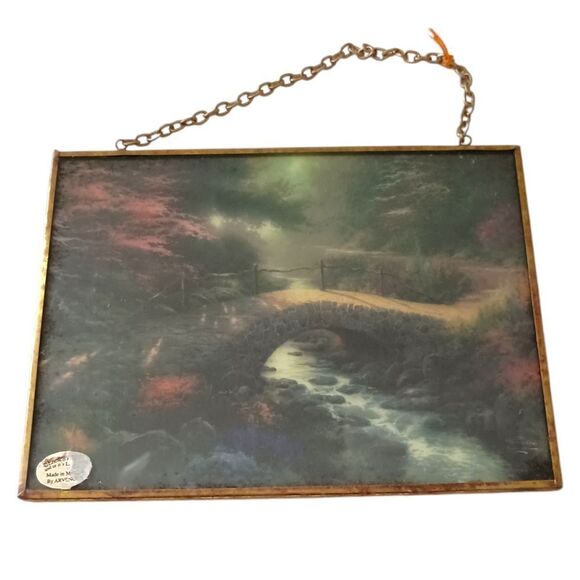 Thomas Kinkade Stained Glass Suncatcher Window Art Decor Bridge Of Faith Vintage - Picture 5 of 13